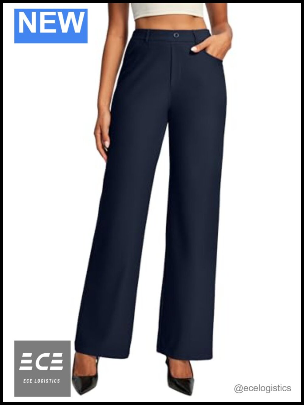 Wide Leg Dress Pants High Waisted Pull On Business Casual Trousers